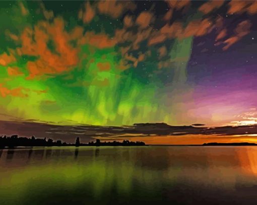 Aurora Lights Thunder Bay Landscape paint by numbers