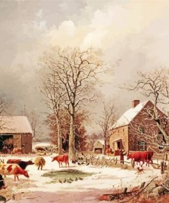 Barnyard In Winter paint by numbers