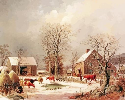 Barnyard In Winter paint by numbers