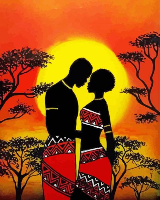 Black Tribal Couple paint by numbers