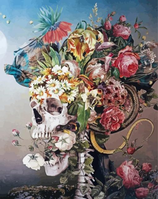 Bloom Skull Flowers paint by numbers