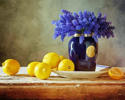 Blue Flowers And Lemons paint by numbers