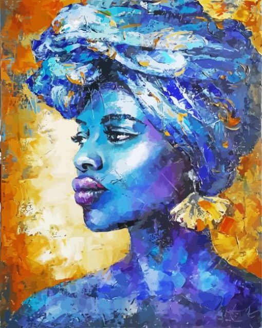 Blue Gold African Woman paint by numbers