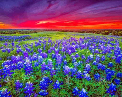 Blue Wildflowers Landscape paint by numbers