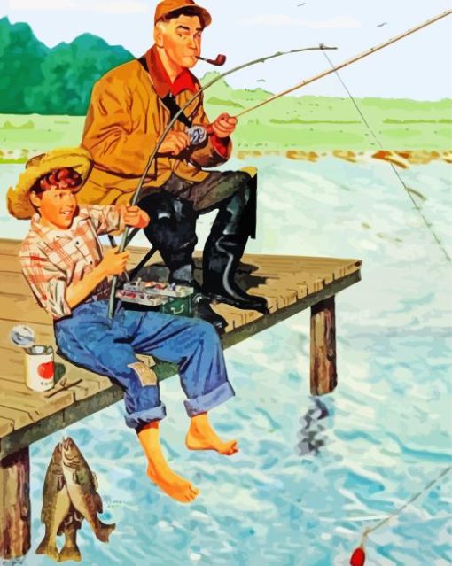 Boy And Grandpa Fishing paint by numbers