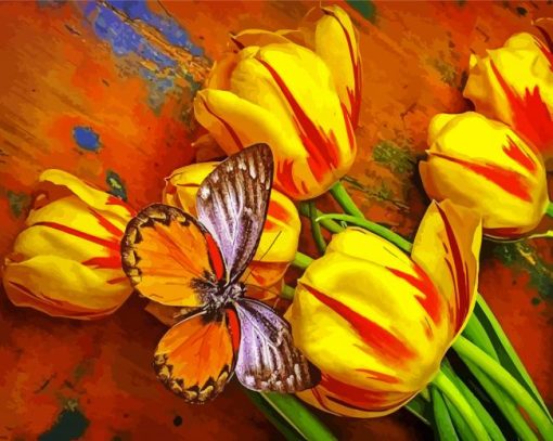 Butterfly And Tulips paint by numbers