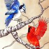 Cardinal And Blue Jay Birds On Branch paint by numbers