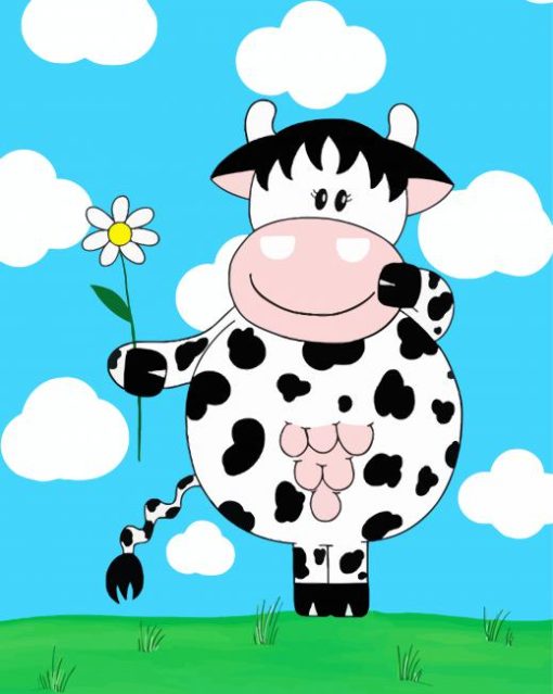 Cartoon Cow With Daisy Paint By Numbers