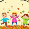 Cartoon Kids Playing With Leaves Paint By Numbers