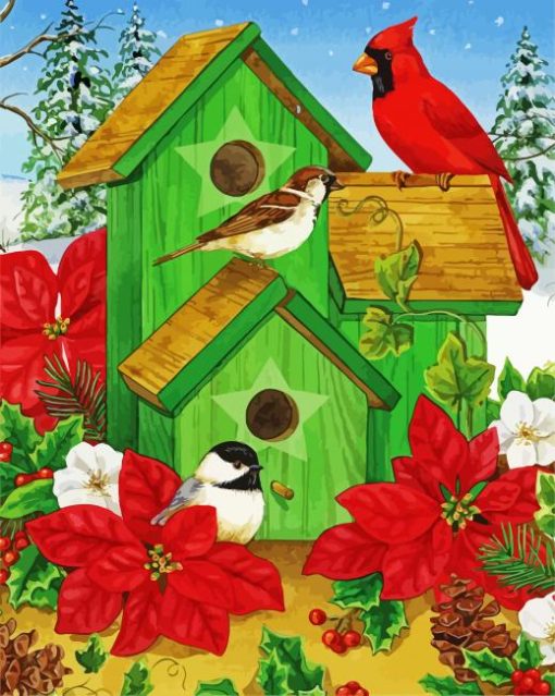 Christmas Birdhouse paint by numbers