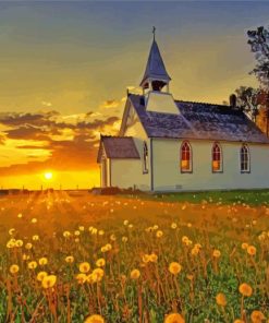 Country Church At Sunset paint by numbers