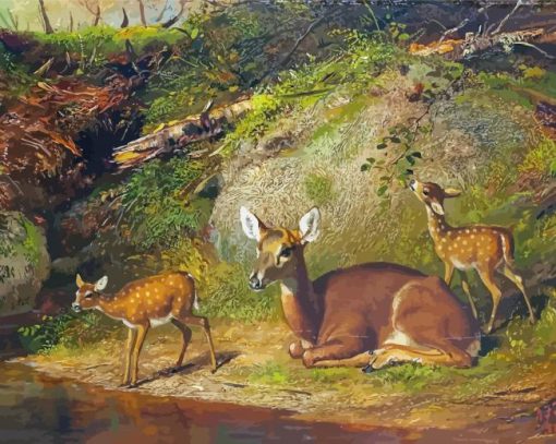 Deer And Cubs Animals Art paint by numbers