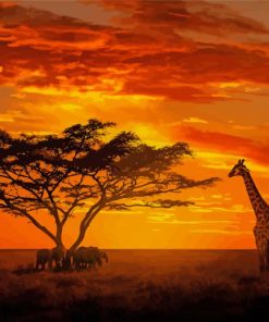 Elephant And Giraffes Sunset paint by numbers