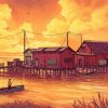 Fishing Village Sunset Art paint by numbers