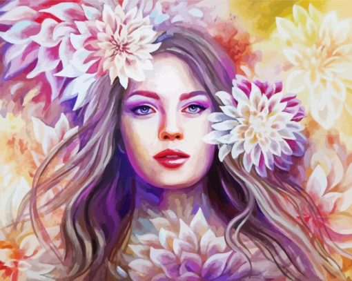 Floral Art Blonde Girl paint by numbers