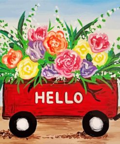 Flowers Red Wagon paint by numbers