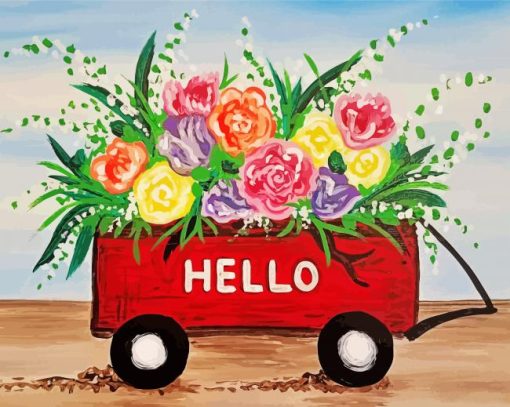 Flowers Red Wagon paint by numbers