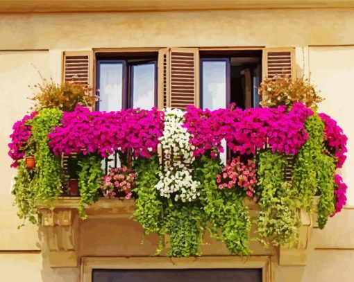 Flowers Balcony Landscape paint by numbers