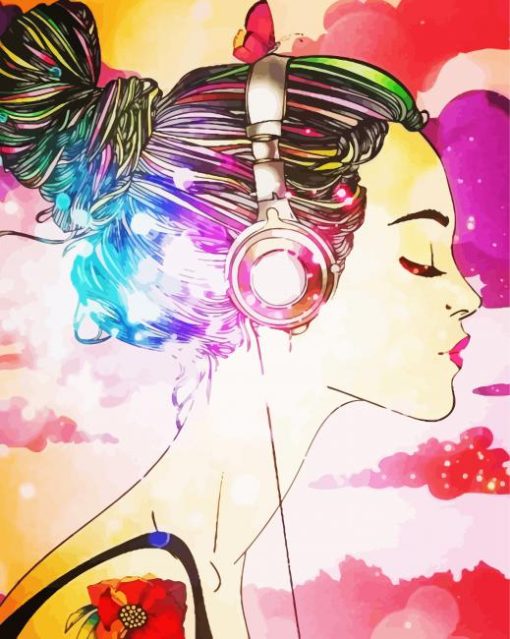 Girl Listening To Music paint by numbers