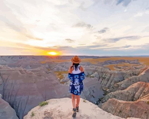 Girl Watching Sunset In North Dakota paint by numbers