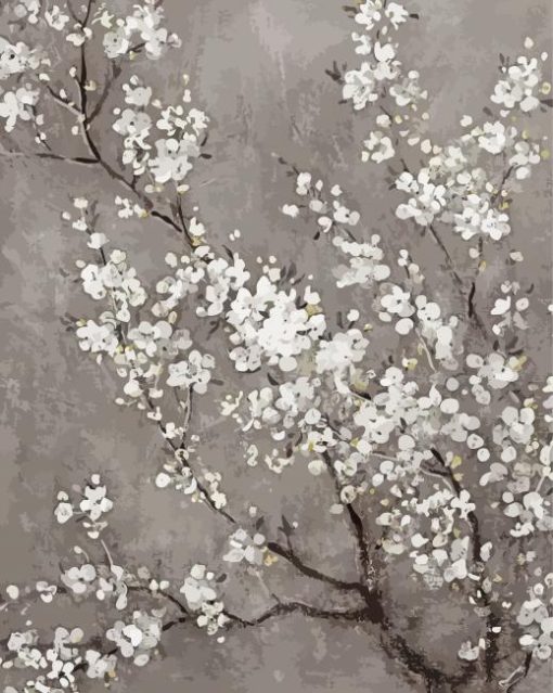 Grey White Cherry Blossom Tree paint by numbers