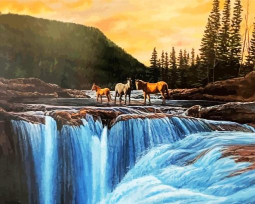 Haley Horses At Elbow Falls paint by numbers