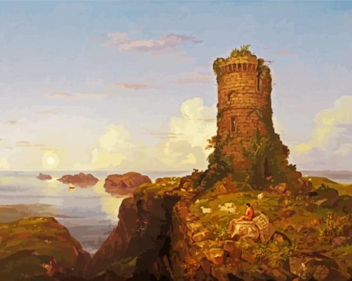 Italian Coast Scene With Ruined Tower paint by numbers