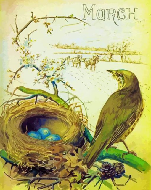 March Bird By Edith Holden paint by numbers