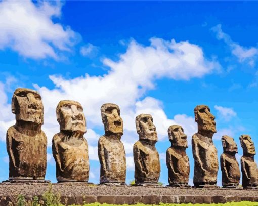 Moai Statues In Eastern Island paint by numbers