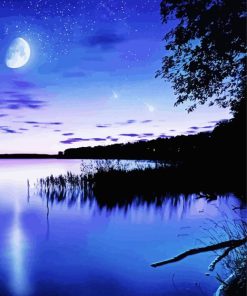 Night Lake Moonlight paint by numbers