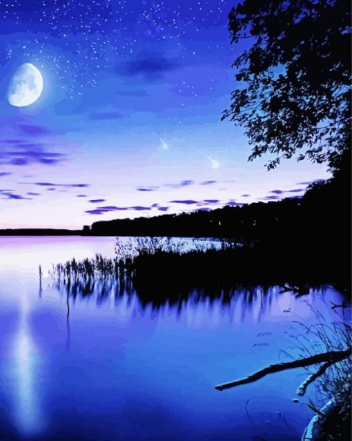 Night Lake Moonlight paint by numbers