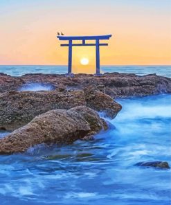 Oarai Isosaki Shrine Sunset Seascape Paint By Numbers