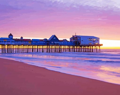 Old Orchard Beach Pier Sunset paint by numbers