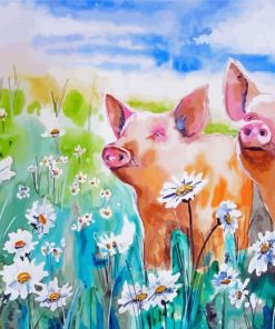 Pigs And Daisies In Field paint by numbers