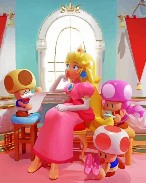 Princess Peach And Super Mario Characters paint by numbers