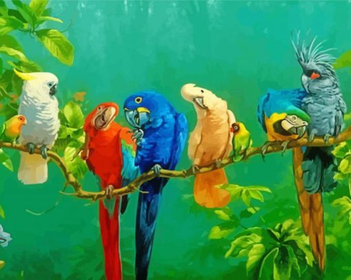 Rainbow Birds On Tree Branch paint by numbers