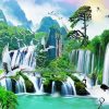 Riverfront Waterfall Nature Scene paint by numbers