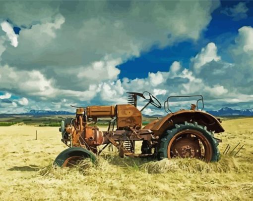 Rusty Tractor In Hay Field paint by numbers