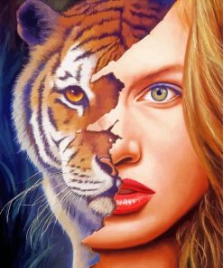 Tiger And Woman Face paint by numbers