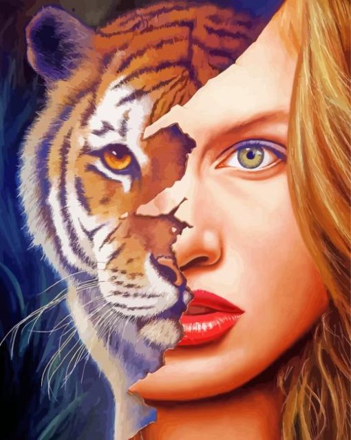 Tiger And Woman Face paint by numbers