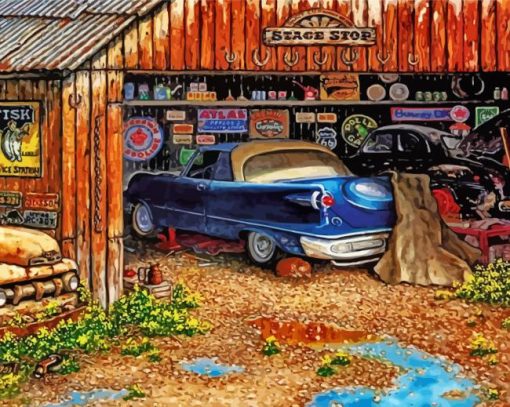 Vintage Car Garage paint by numbers