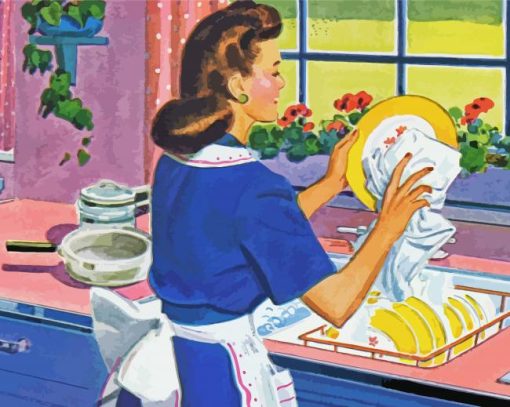 Woman Washing Dishes paint by numbers