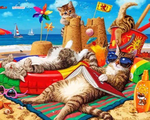 Aesthetic Cats By The Beach paint by numbers