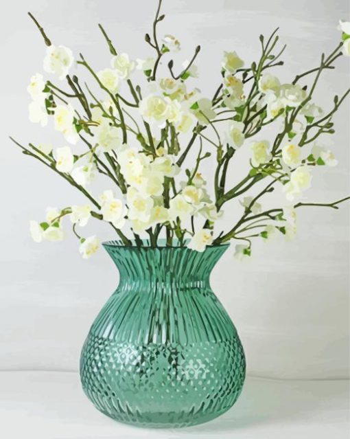 Aesthetic Green Vase Of Flowers paint by numbers