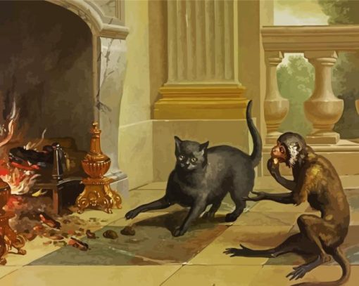 Aesthetic Monkey And Cat paint by numbers