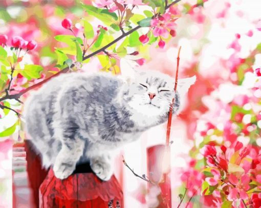 Aesthetic Spring Cat paint by numbers