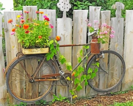 Aesthetic Garden And Bicycle Art paint by numbers