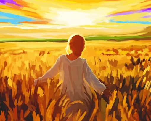 Aesthetic Girl Looking At Field paint by numbers