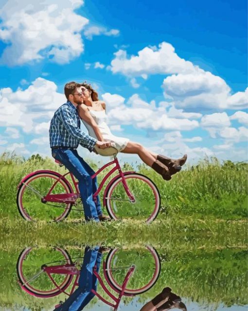 Aesthetic Romantic Couple On Bicycle paint by numbers