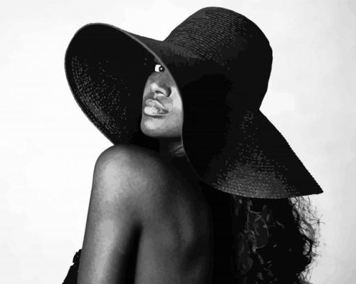 Black Lady With Big Black Hat paint by numbers